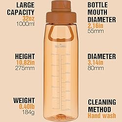 Edmyre Water Bottle 32oz, clear water bottle with