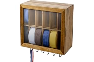 MyGift Taekwondo Belt Display for 12 Belts, Wall Mounted Acacia Wood Belt Rack with Medal Hooks, Clear Acrylic Window Martial Arts Award Holder Cabinet