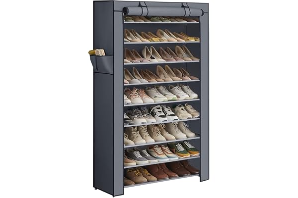 SONGMICS 10-Tier Shoe Rack, Shoe Storage Organizer Cabinet, Gray URXJ36G | Shoe Storage Organizer Cabinet with Dustproof Cove