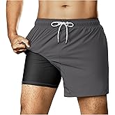 BRISIRA Mens Swim Trunks Nylon 5" with Compression Liner Bathing Suit Swim Shorts Swimsuit Swimwear Quick Dry Pockets Beach