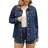 CIMUK Women's Denim Jackets Casual Oversized Pockets Long Sleeve Trendy Shacket Plus Size Jean Jacket