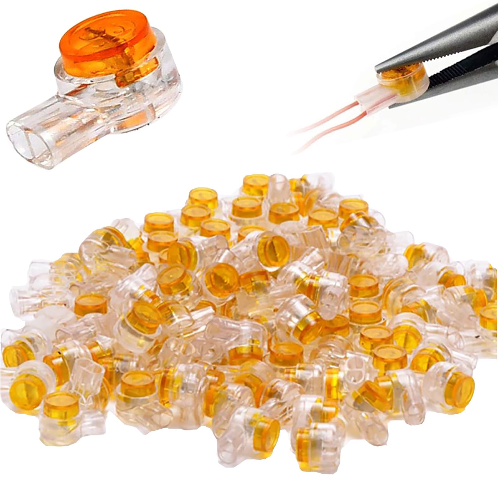 CTRICALVER Lock UY Connector Telephone line Connection Bundling Connector 2 Port / 2 core Set 100 Pieces（Orange） — image 1