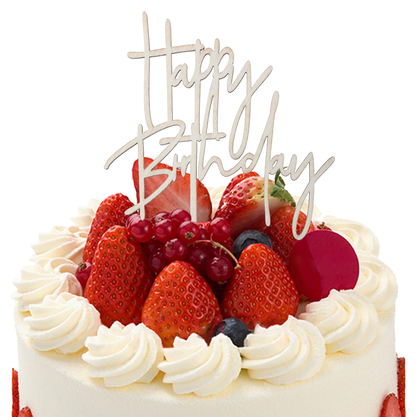 Photo 1 of Tyqour Happy Birthday Cake Toppers, Cake Toppers for Birthday Party Decoration and Anniversary (Wood, Brown)