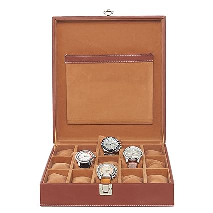 Unisex Brown PU Leather Designer Watch Case for 15 Watches
