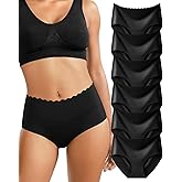Oegho 6 Pack Womens Seamless High Mid Waisted Underwear No Show Briefs Full Coverage Ice Silk Soft S-XXL