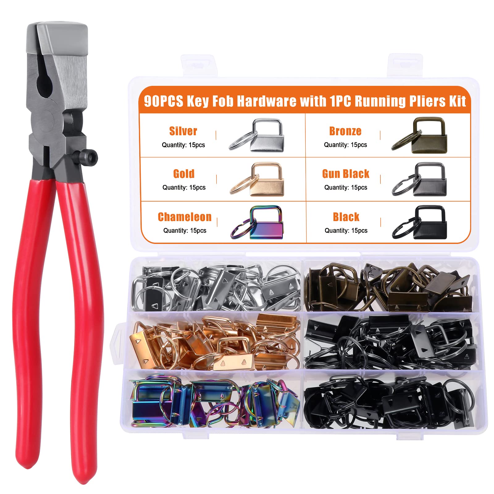 Kinsinder 90Pcs Key Fob Hardware with Pliers, 1 Inch Keychain Hardware with Key Ring, Lanyard Key Fob Hardware for DIY Keychain Wristlet Lanyards Belts