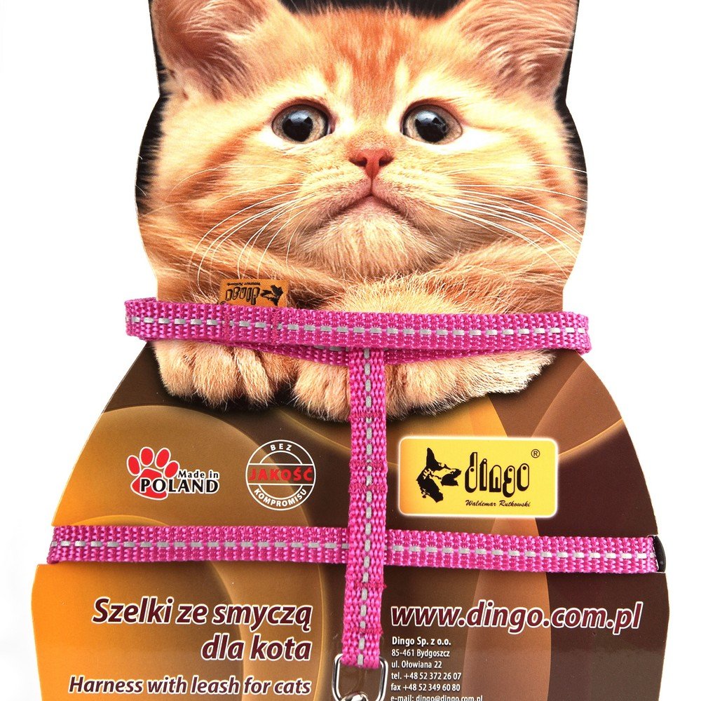 Dingo Reflective Harness with Leash for Cat Safety, Made of Fabric Pink 21600