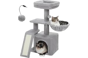 PETEPELA Cactus Cat Tree for Indoor Cats, 31.5'' Cute Cat Tower Cat Condo with Sisal Scratching Ramp, Cozy Hammock and Removable Top Bed Perch for Kittens, Grey