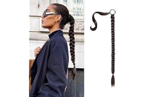 SEIKEA Upgraded Long Braid Ponytail Extension with Elastic Tie Straight Sleek Wrap Around Braid Hair Extensions Ponytail Black Brown 20 Inch (After Braided 16 Inch) 110 Gram