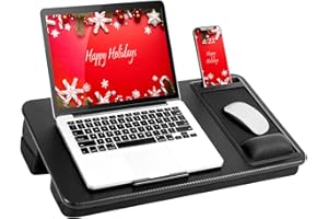LAPGEAR Extra Large Adjustable Lap Desk with Memory Foam Wrist Rest, Mouse Pad, Phone Holder, Device Ledge, and Booster Cushion - Black Carbon - Fits up to 17.3 Inch Laptops - Style No. 88108