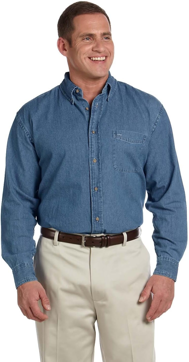 Harriton Men's Long Sleeve Denim Shirt, 4XL, Light Denim