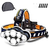 Rechargeable Headlamp, 8 LED Headlamp Flashlight 18000 Lumen 8 Modes with White Red Lights USB Cable, Waterproof Head Lamp fo