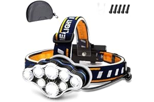 Rechargeable Headlamp, 8 LED Headlamp Flashlight 18000 Lumen 8 Modes with White Red Lights USB Cable, Waterproof Head Lamp fo