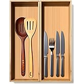 guiogc Bamboo Drawer Silverware Organizer, Silverware Tray, Flatware Organizer, Bamboo Storage Box Suitable for Office, Bathroom and other objects storage (14.2"x5"x2"-Set of 2)