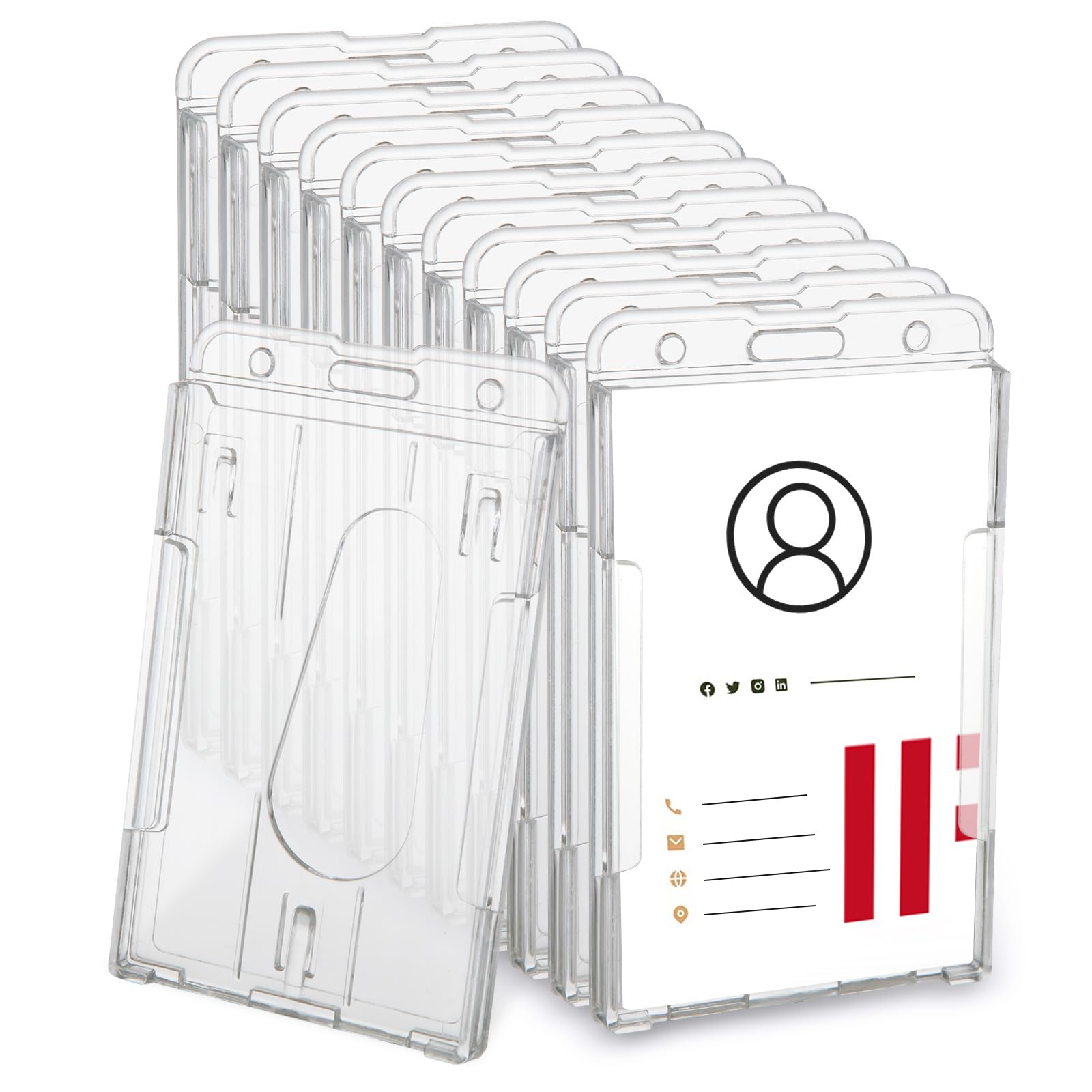 LDXDRU 20 Pack 60 x 85mm Hard Plastic ID Card Holders, Vertical Clear Badge Holder, Double Sided Card Protector with Thumb Slot for Lanyard Licenses Passes