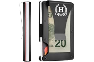 ELEGANTPARK Metal Wallet for Men Initial Monogrammed Gifts for Wedding Birthday Slim Minimalist Money Clip for Men RFID Blocking Engraved Metal Wallets with Money Clip Card Holder Letter H