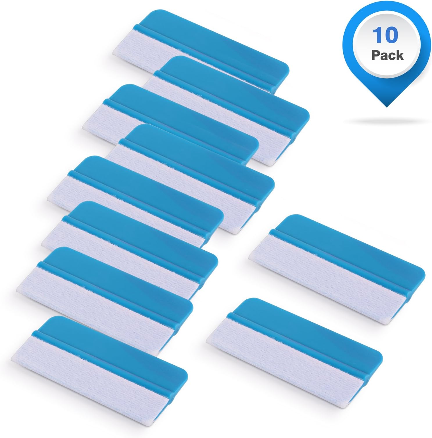 Winjun 10 Pack Blue Plastic Felt Edge Squeegee Scratch Free for Auto Vinyl Wraps Application Tool Tint Film Wallpaper Tool