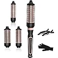 Thermal Brush 3 in 1 Set Ionic Heated Round Curling Create Volume & Smoother Hair Style for Fully Dried Hair Ceramic Fast Heating Curling Iron Brush with Temperature (Black)