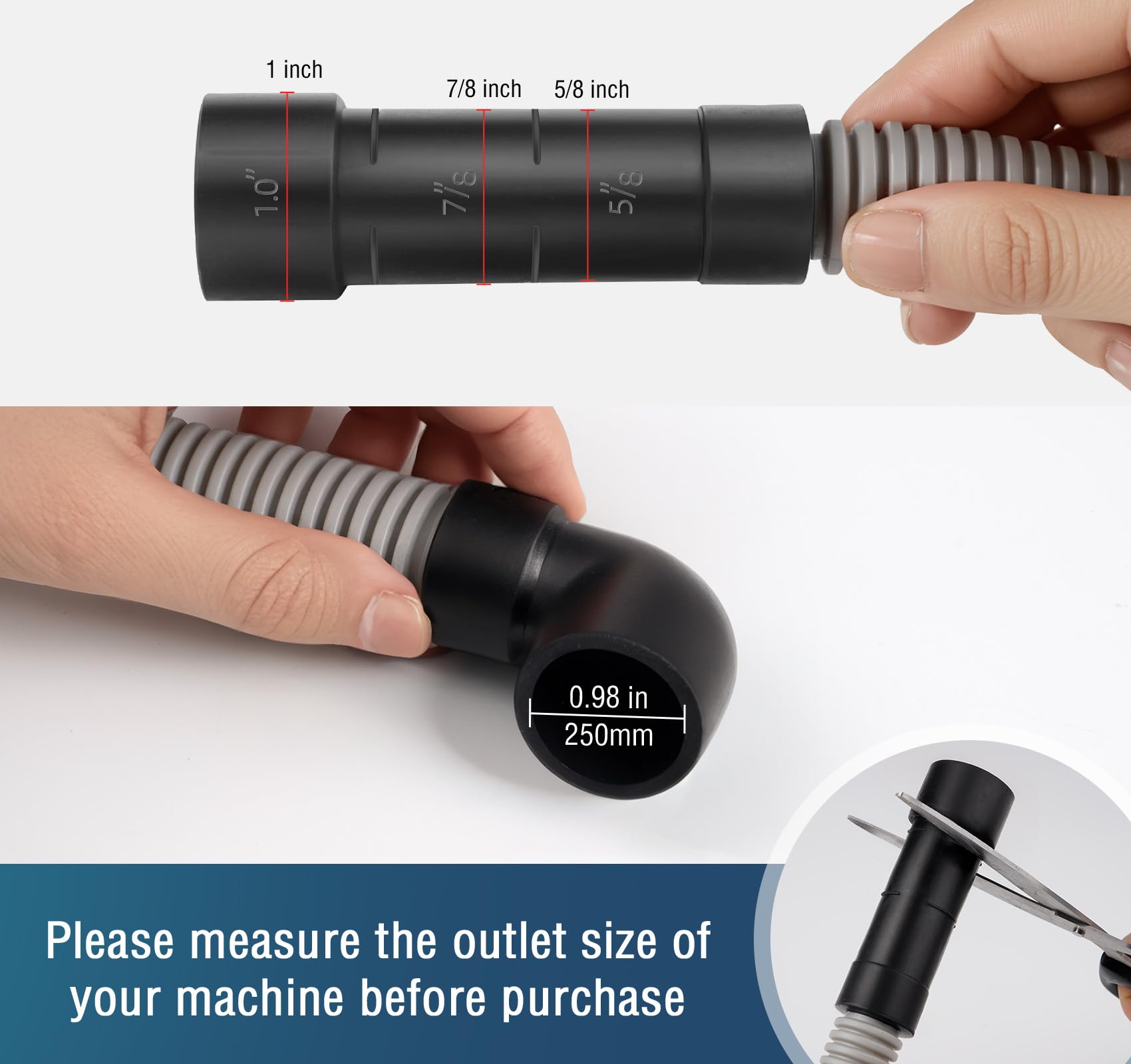 Dishwasher Drain Hose, 1Plusselect 8FT Universal Replacement Discharge Dishwasher Extension Fit 5/8 Inch, 7/8 Inch or 1 Inch OD Drain Outlet 90 Degree Rubber Elbow for Dishwasher & Other Applications