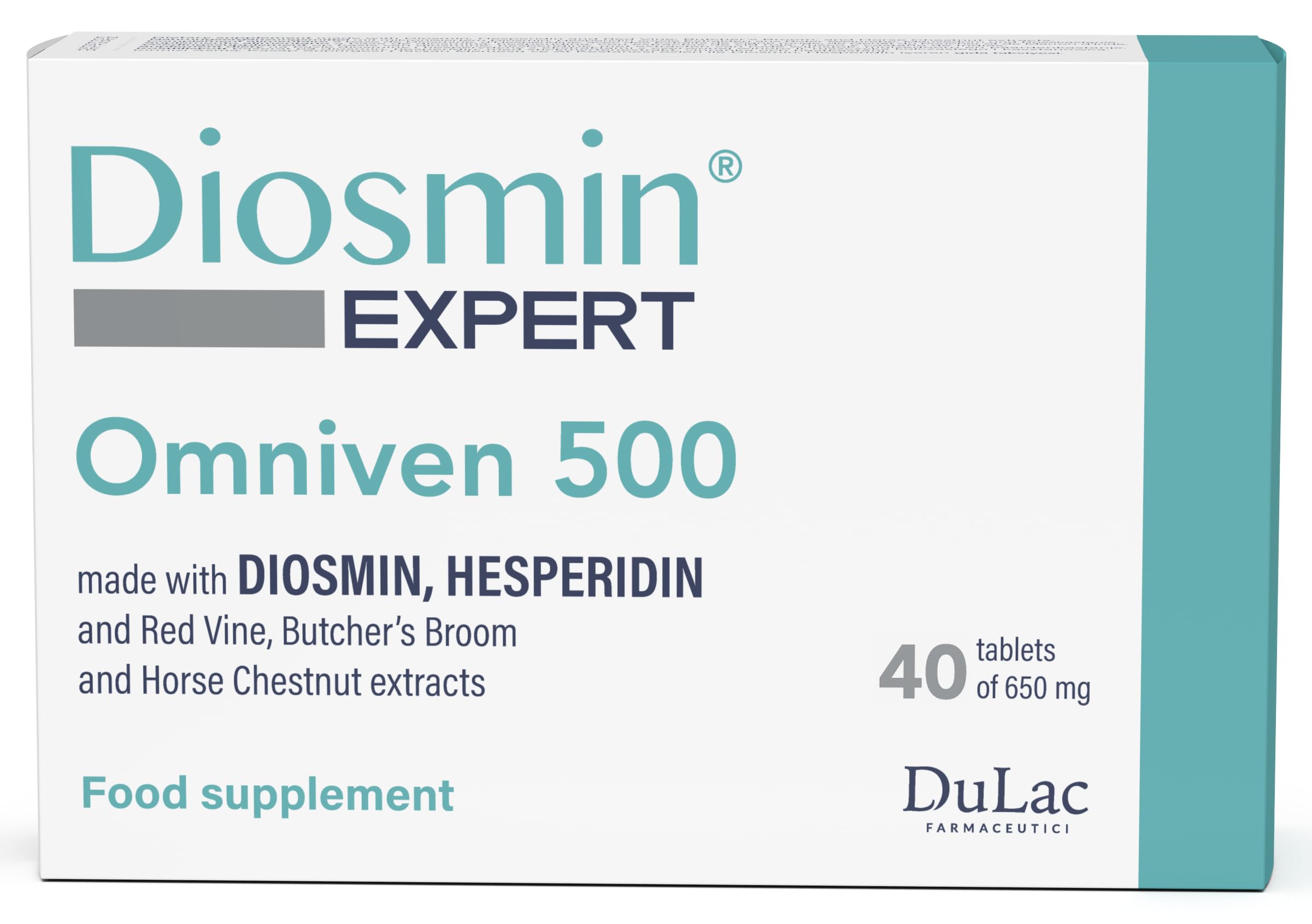 Dulac – Diosmin Omniven 500, Food Supplement for Leg Support Circulation, 40 Tablets, for Heavy and Tired Legs, Helps Improve Blood Flow, with Diosmin and Hesperidin, Made in Italy