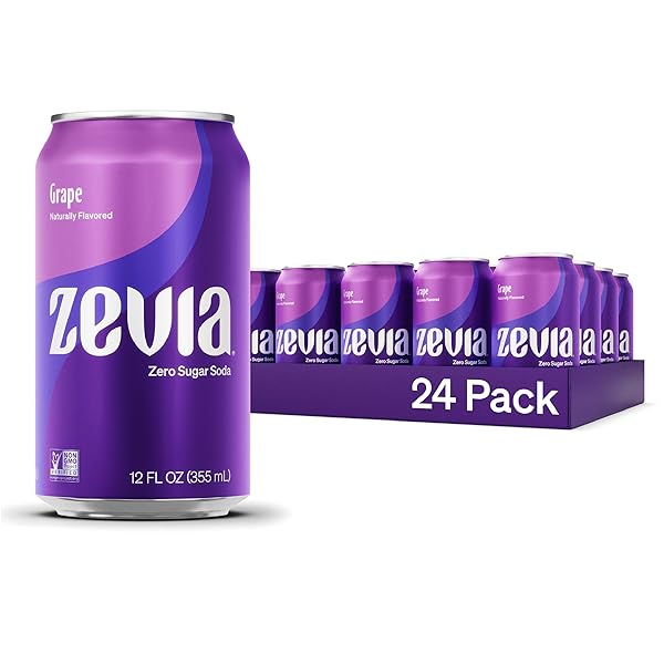 ZEVIA ZERO SUGAR SODA, GRAPE, 12 OZ CANS (24-PACK) – NATURALLY SWEETENED, ZERO CALORIE SUGAR FREE SODA – NON-GMO PROJECT VERIFIED, GLUTEN-FREE, VEGAN