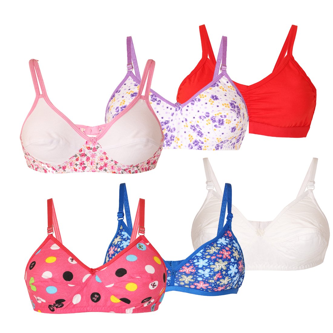 Buy Lime Women S Poly Cotton Regular Bra Pack Of 6 Bra 05 09 10 13 16 22 40 Multicolored 40 At Amazon In