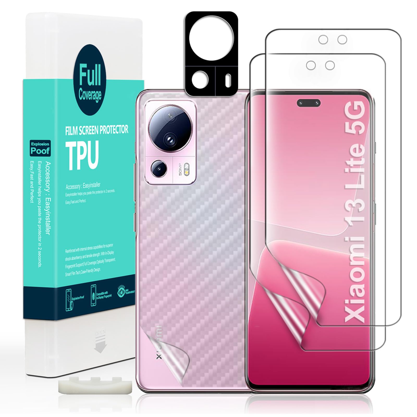 Ibywind Screen Protector For Xiaomi 13 Lite 5G,with 2Pcs Flexible TPU Film,1Pc Camera Lens Protector,1Pc Backing Carbon Fiber Film [Fingerprint Reader,Easy to install] — image 1