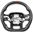 TESFEEL Heated Steering Wheel for F150 Raptor 2021-2024 Carbon Fiber Steering Wheel with Heated D-shaped Flat-bottom Preforated Leather Grip Hand-Stitched Compatible with Raptor with Paddle Shifters