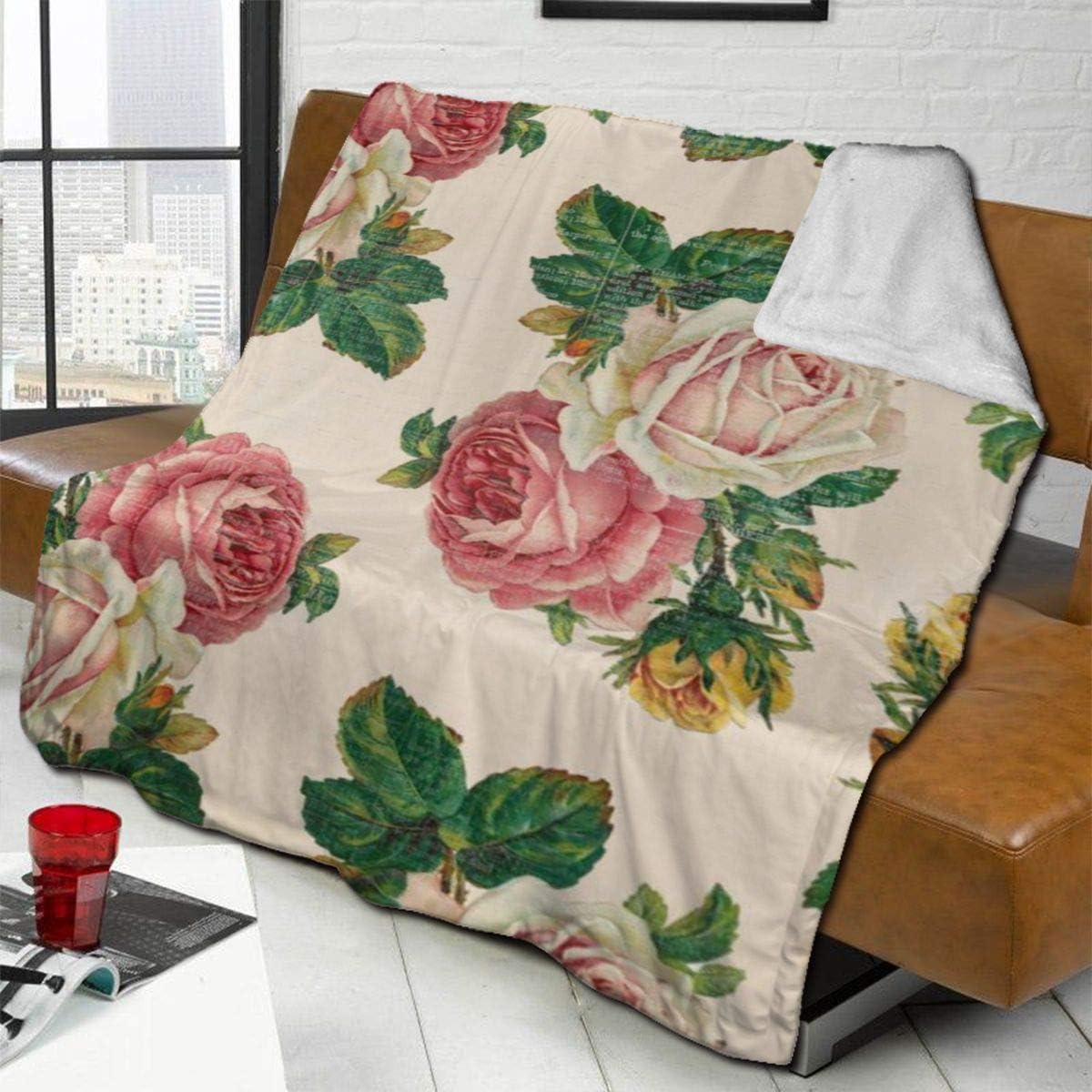 Manta rústica con diseño de flores, de franela suave, manta de cordero