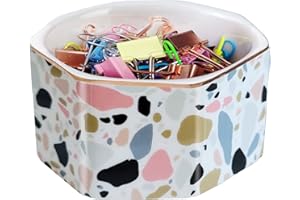 HOMSUN Paper Clip Holder Ceramic Paper Clip Holders Paperclips Holder Dispenser Cute Terrazzo Marble Paper Clip Organizer for Desk Binder Clip Holder Bobby Pin Hair Clip Holder Gift for Office Pink