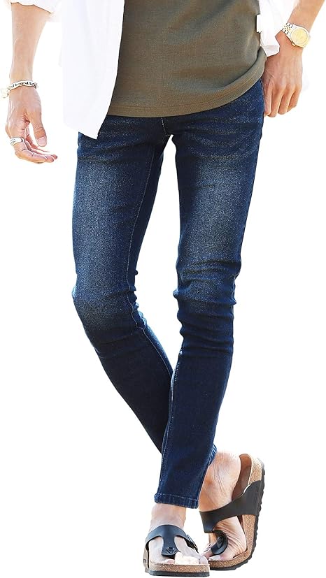 Amazon Jiggys Shop スキニー デニムパンツ メンズ ストレッチ素材 フルレングス アンクル ジーンズ 通販