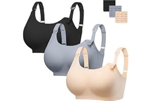Angelhood 3 Pack Maternity Nursing Bras - Wire Free Seamless Sleep Bralette for Pregnancy & Breastfeeding