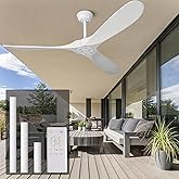 EOPETY 60 Inch White Ceiling Fan No Light ，Wood Indoor Outdoor Ceiling Fans for Patios Living Room Bedroom Porch Big Farmhous