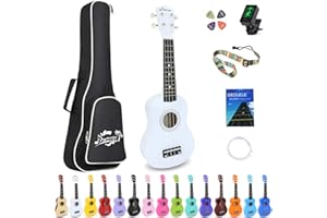 Amdini 21 inch Soprano Ukulele Basswood Acoustic Mini Guitar for Beginner Starter with Case Strap Tuner Picks Strings Primary Tutorial