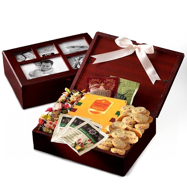 PHOTO GIFT BOX WITH LID, GIFTS GOURMET FOOD – TEAS, COCOAS, COOKIES, SNACKS & SWEETS CARE PACKAGE FOR WOMEN, MEN, HOLIDAY, FAMILIES, MEMORY BOX FOR THINKING OF YOU, GET WELL, ANNIVERSARY, THANK YOU