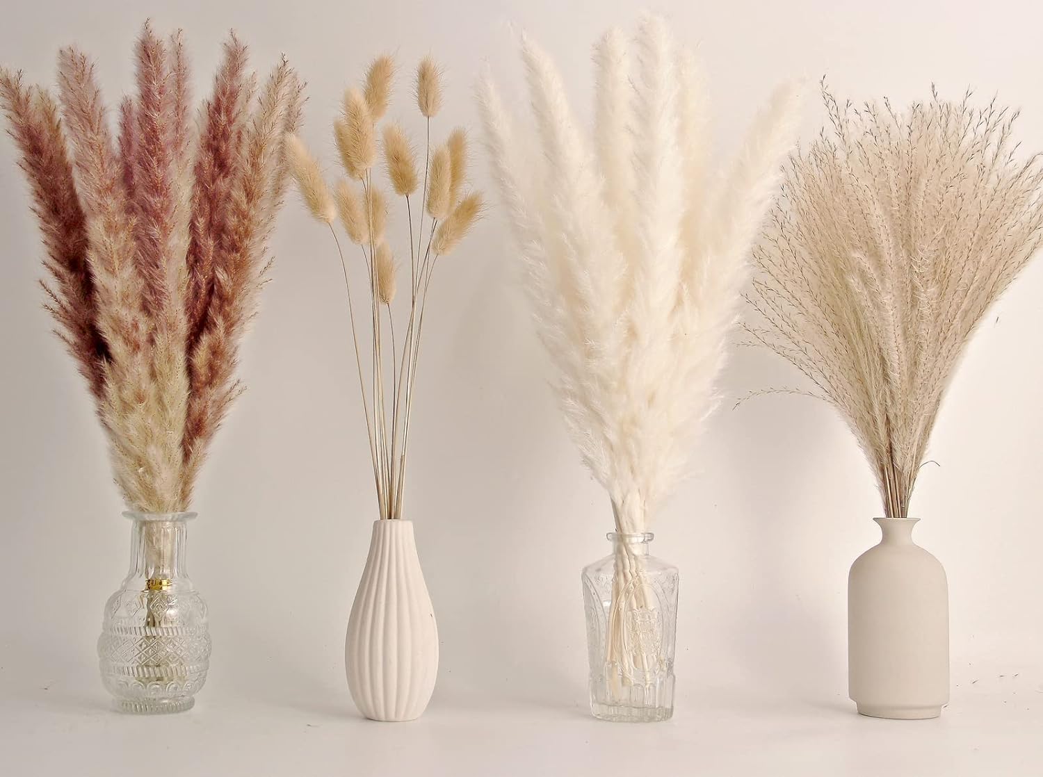 Dried & Preserved Flora - 65PCS Pampas Grass Decor, Including pompas Floral, Reed Dried Grass and Bunny Tails Dried Flowers, Natural Dried Pampas Grass Bouquet for Boho Decor Wedding, Home Decoration