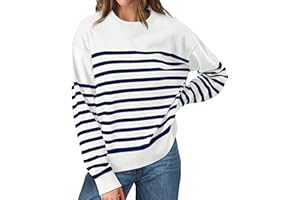 WIHOLL Sweatshirts for Women Crewneck Long Sleeve Striped Tops Lightweight Fashion 2024