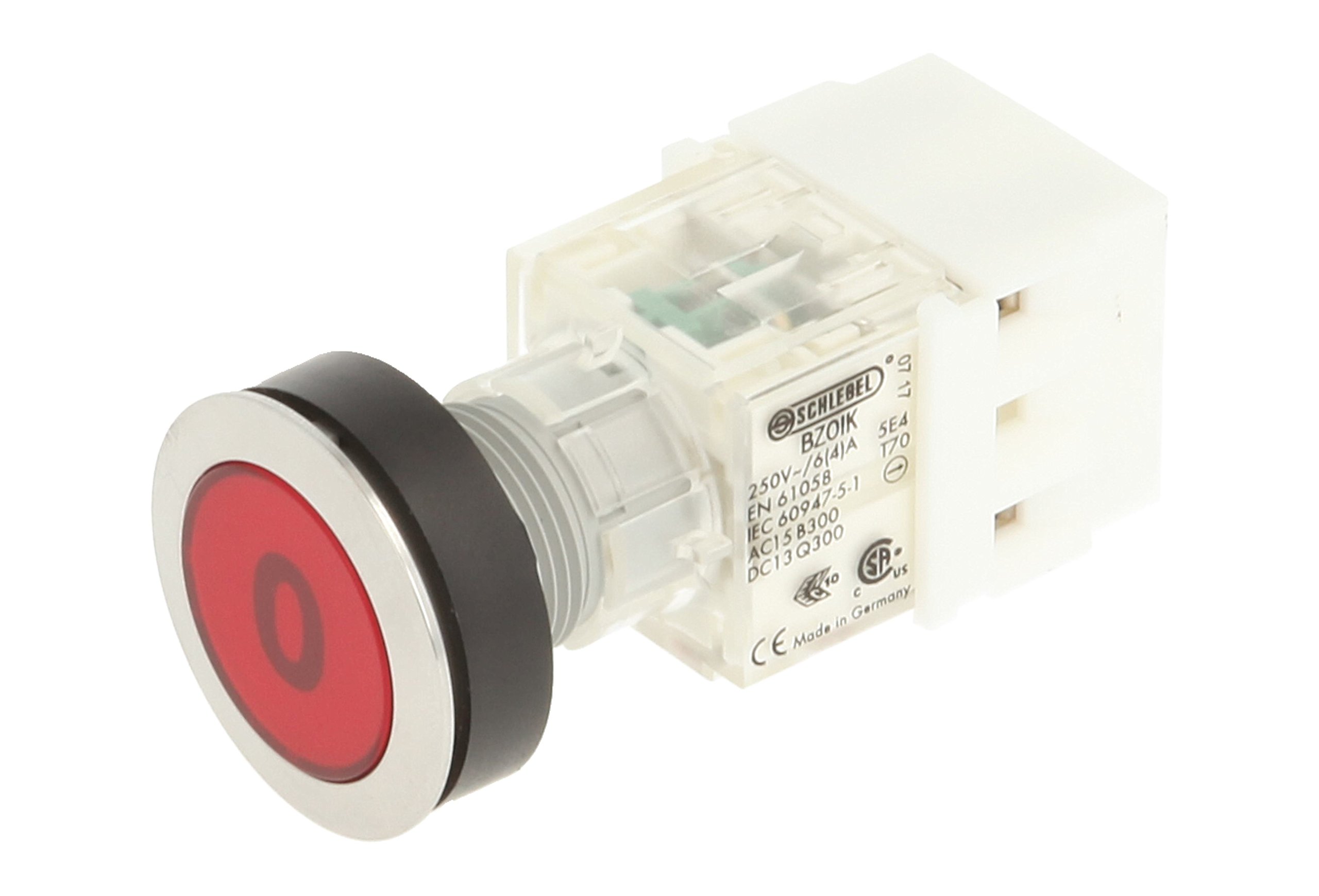 Schlegel 23.000.588 Push Button Stainless Steel, Button Cap, Red, Label 0, Push Contact Sensor 1 Opener/1 N/O Contact, Screw Connection