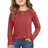 Haloumoning Girls Raglan Long Sleeve Shirts Kids Curve Hem Crewneck Tunic Tops Fashion T-Shirts 5-14Y