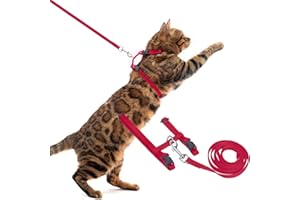 PUPTECK Adjustable Cat Harness and Leash Set Escape Proof Kitten Strap Collar for Walking Travel, Red