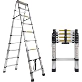 8.53 FT A-Frame Aluminum Telescoping Ladder, 9+9 Double Sided Ladder | 330LB Load Capacity Heavy Duty Portable Folding Telescopic Ladder with Non-Slip Feet for Home, RVs &amp; Outdoor Work