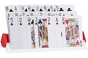 Kavilin Adjustable Card Holders for Playing Cards: Foldable Design, Set of 4 Deck Stands for Poker, UNO, Canasta, Card Game Accessories for Arthritis Patients (1 Matte Red Pro)