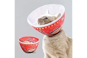 Eosarcu Cat Cone Collar Soft, Widen Cat Collar to Stop Licking, E Collar for Cats, with Strong Velcro & Waterproof Fabric, Ramen Style (M)