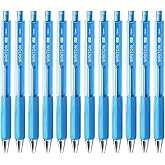 Writon Retractable Ballpoint Pens, Triangle Grip and Barrel, 1.0mm Medium Point, Light Blue Ink, 12 Pack