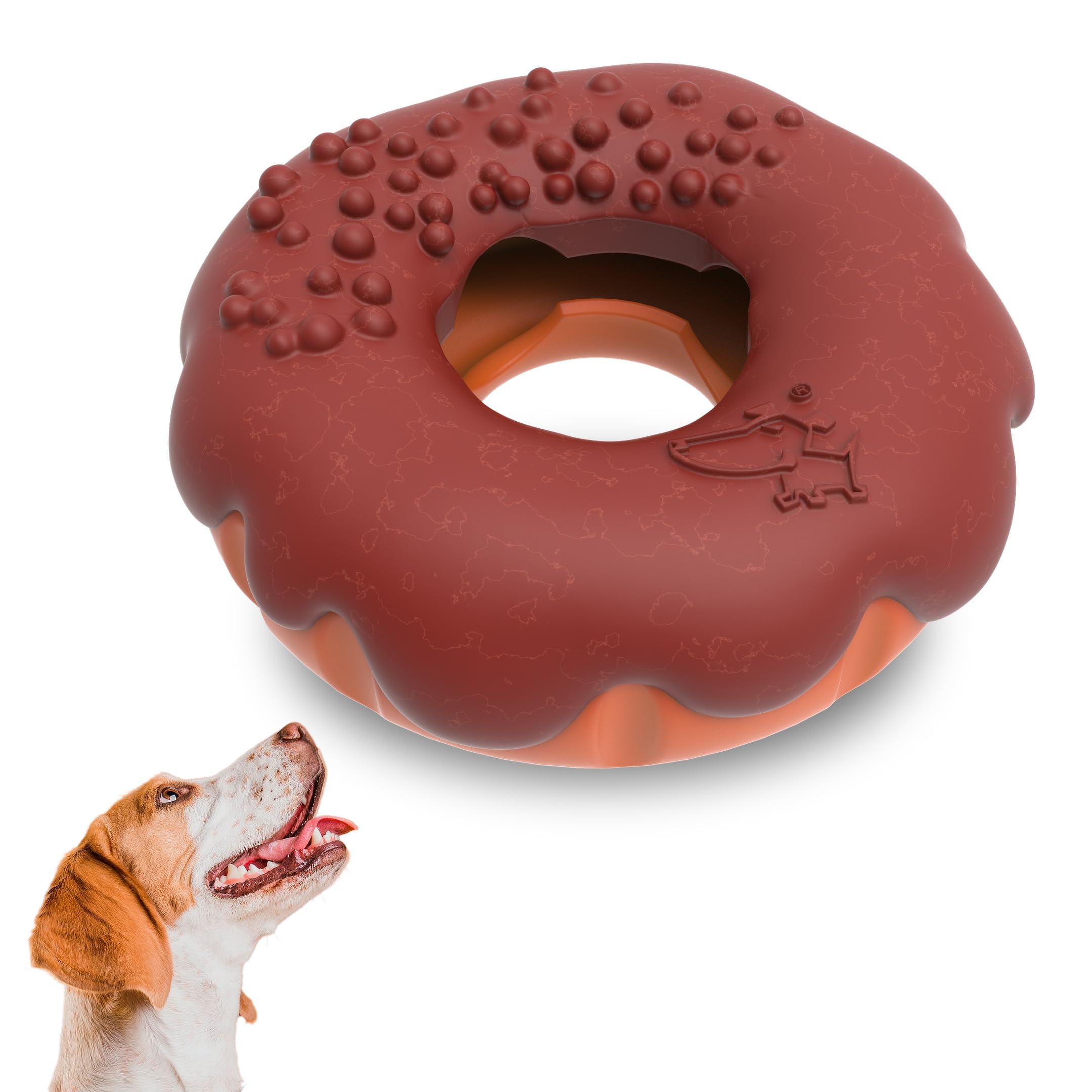 PetBuds Indestructible Dog Toys - Interactive Dog Toys For Boredom - Doughnut Shape Treat Dispenser Dog Toy and Chew Toys For Dogs - 2 in 1 Dog Treat Toy and Dog Chew Toys. (Fleshy Brown, Doughnut)