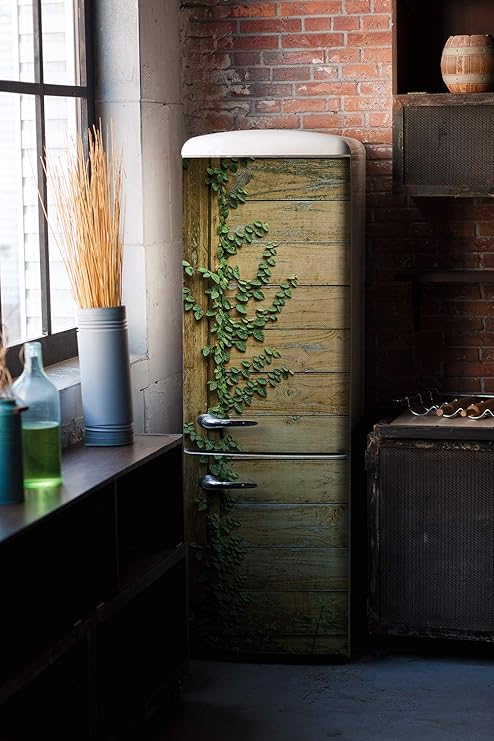 Vinilo para Nevera y Frigorífico - Puerta de Madera y Enredadera ...