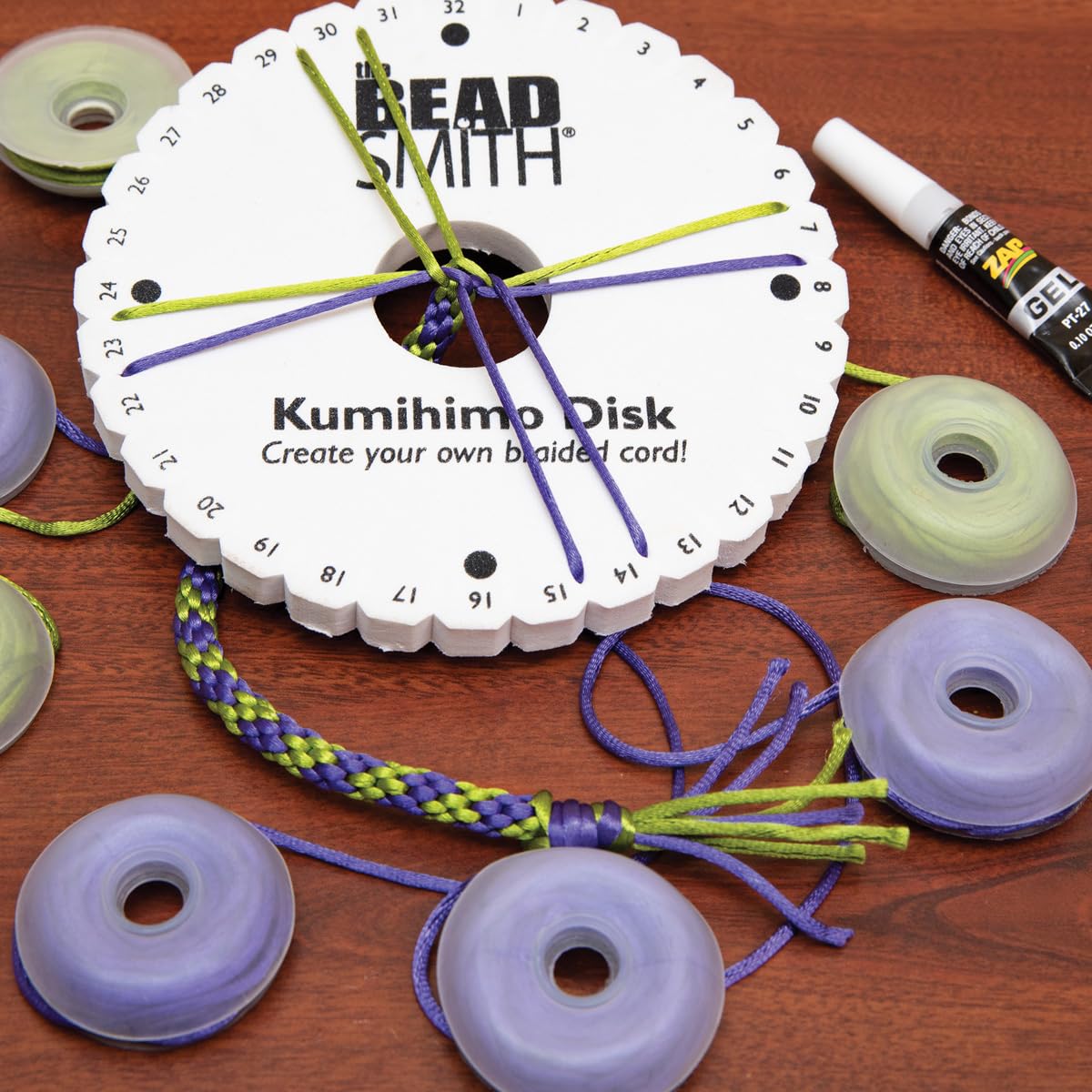 The Beadsmith Kumihimo Starter Kit – Includes Disk, Adhesive, Bobbins, Findings, Cord and Instructions & Projects – Japanese Art of Braiding –Beginner Set with All Your Jewelry Tools to Get Started
