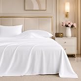 ROSE&amp;RISY White Queen Sheet Set, 4 Pieces Soft Bedding Queen Sheet Set, Breathable and Cooling Sheets, Deep Pocket with 1 Fitted, 1 Flat, 2 Pillow Cases (White, Queen Size)