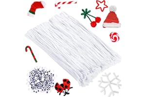 NENG-Q 300pcs White Pipe Cleaners and self-Adhesive Wiggle Eyes, Christmas Pipe Cleaners, Pipe Cleaners Bulk, Art and Craft Supplies, Chenille Stems Pipe Cleaners, Pipe Cleaner Crafts