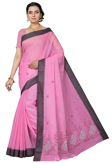 Poly Cotton Embroidery Womens Saree
